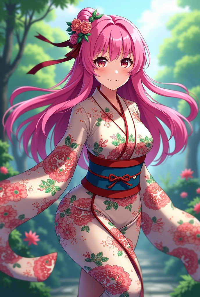score_9,score_8_up,score_7_up,score_6_up, source anime, 1girl, slender, solo, ms kaling, <lora:KalingXL_V1:0.8>, (smile), (heterochromia, yellow eyes, blue eyes, colored sclera, long hair, red hair, small breasts, ahoge), (black yukata, floral print, obi, off shoulder, collarbone, bare shoulders, strapless:1.4), (looking at viewer, cowboy shot, from above:1.2), outdoors, day, sky, (anime coloring, blunt bangs:1.4)