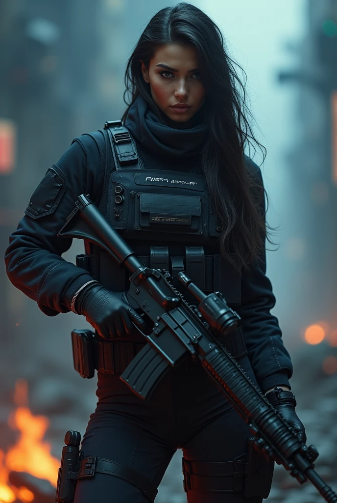 "(best quality,highres:1.2),realistic,portrait,Latina female soldier with short hair,beautiful detailed eyes,beautiful detailed lips,strong,confident,holding a machine gun,firm grip,battlefield background,dusty,smoky,explosions in the distance,intense atmosphere,war,tension,gritty,action-packed"