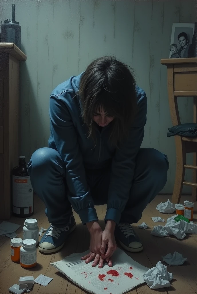 photorealistic illustration, magnificent, epic, majestic, dreamy, freckled skin, long braided hair, one (shrunken:1.6, miniature:1.6) woman,,35-year-old mature, fit, oversized baggy sweater, loose baggy pants, kitchen background, (standing on kitchen table next to pencil, pad of paper, glass of wine), wood floors, curtains, window, wood chair, messy room, cabinets, lamp, counter (slight frown) <lora:shrunk_v1_xl_64:0.2>