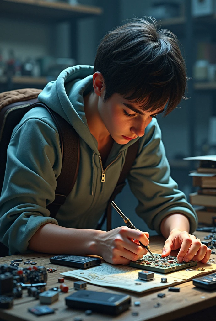 Smart boy, shaved head, redhead, solving puzzle --auto