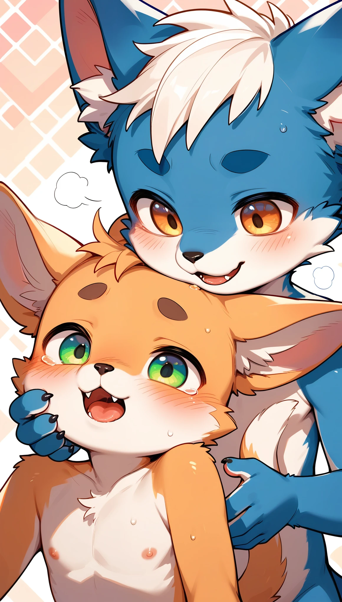 Super high resolution, detailed background, furry Shota boy(furry ears), Kemono furry shota boy, innocent furry boy, close-up face, about to kiss, kiss waiting face, blushed, embarrassed, face only, naked, heavy breath, closed eyes, furry ears
