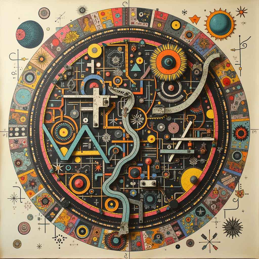 <lora:sd_xl_offset_example-lora_1.0:0.8> <lora:Serafini_Style_XL_V1:0.8> Serafini Style <lora:vapor_graphic_sdxl:0.8> vapor_graphic, archetypal, symbolic, Occult Art by Frieda Harris, Carl Jung, JFC Fuller, William Baziotes, Dali, Content type: Digital art Description: A subtle yet mind-bending visual experience where minimalist forms are infused with vibrant colors and patterns. Simple geometric shapes are transformed into complex visual puzzles, playing with perspective and illusion. The art captures the essence of minimalism while adding a layer of complexity that engages the viewer's mind and challenges their perceptions. Style: In the unique style of Sophia Mindwave, an artist known for her ability to create profound visual experiences through simplicity and color. Her work often explores the boundaries between reality and illusion, using minimalism as a tool to provoke thought and inspire wonder. Composition: The composition focuses on clean lines, symmetry, and balance, with a limited number of elements arranged in a harmonious layout. The use of vibrant colors and intricate patterns adds depth and dimension, creating optical illusions that draw the viewer in. Lighting is soft and even, highlighting the forms without creating harsh shadows. The overall effect is both calming and stimulating, inviting the viewer to explore the art and discover its hidden complexities., u21 The Universe: embodies completion, fulfillment, and harmony.