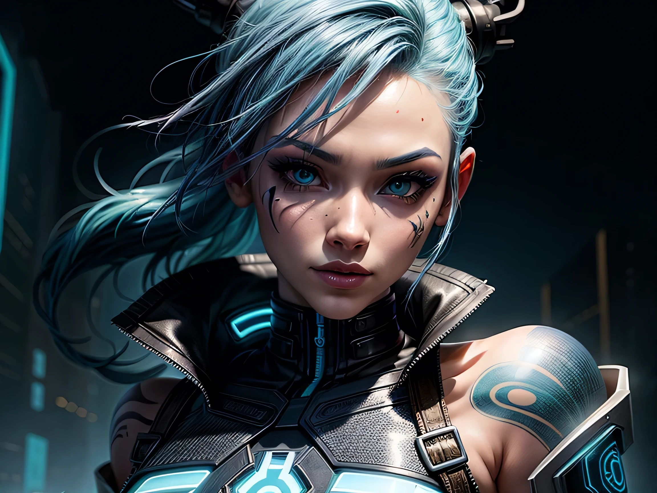 a close up of a person with blue hair and tattoos, portrait of cyberpunk girl, rossdraws cartoon vibrant, inspired by rossdraws, epic digital art illustration, fantastic artstyle, cyberpunk art style, rossdraws pastel vibrant, rossdraws 2. 0, deviantart artstation cgscosiety