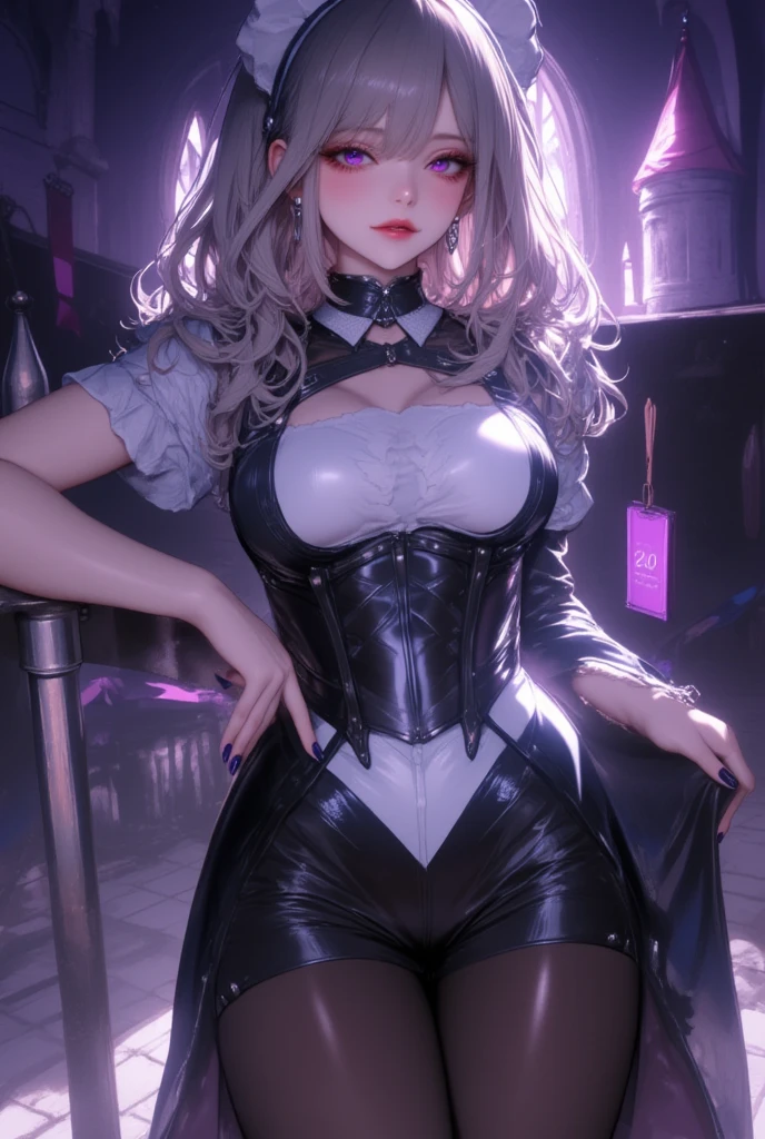  A gothic punk goth girl, perfect face, beautiful Asian woman with long White hair in curls and coils, very cute and           beautiful girl, (highly detailed beautiful face), high detailed fingers, (Blood Red corset) detailed face, curled hair
]cowboy shot, looking at viewer, Standing, white panties. intricate details, cinematic scene, detailed background, solo, dynamic angle,  ((beautiful big blue eyes looking down at the viewer, black shiny lipstick, perfect Asian goth cyber makeup)) double d breast, detailed cute face, white hair, gothic punk fashion, highly detailed gothic fashion, short skirt, heavy make up,),(dark black lipstick), size, Backlight effect, lens flare, depth of fields, blurry background, Detailedface,1 girl, Detailed eyes, ,(thigh up shot image :1.5), Black gloves