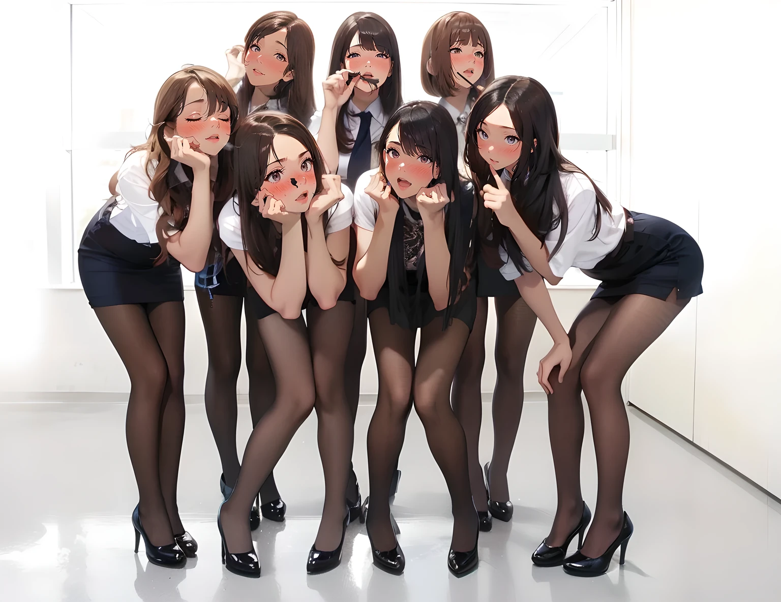 Five MILF girls,standing on your feet,stooped,All the girls' butts were aimed at the camera,In the room,Fully transparent white erotic thong panties,Spanking,Lie on the couch, (((Hidden Face:1.4, SFW:1.4)))