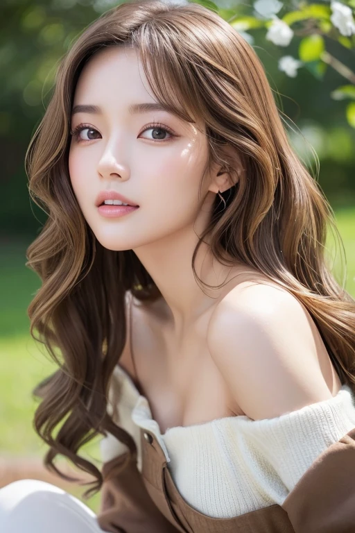 Round face、((Light brown hair, Long Hair, Curly Hair))、Highly detailed skin and facial textures:1.3, Limb details, 1 girl, Cute sexy 22 year old woman, (Sunburn:1.4), ((Totally captivates you:0.9)),,Mid-chest, (Distant eyes, Beautiful Eyes, Brown eyes、Beautiful erotic eyes:0.85), Sexy Face:0.4, (Mouth closed、Small Mouth、Thick lips、A taste of beautiful eroticism:0.85), ((Too cute beauty:0.9))、Gal Makeup、((close))