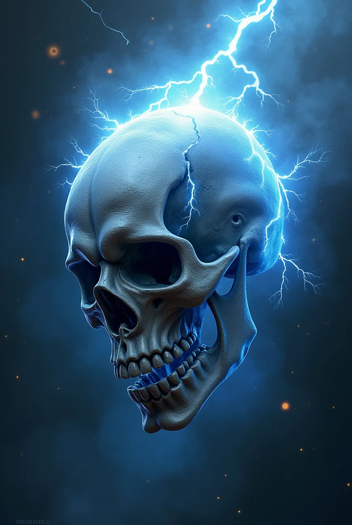 A skull sticker with lightning, around written (electrical troop)