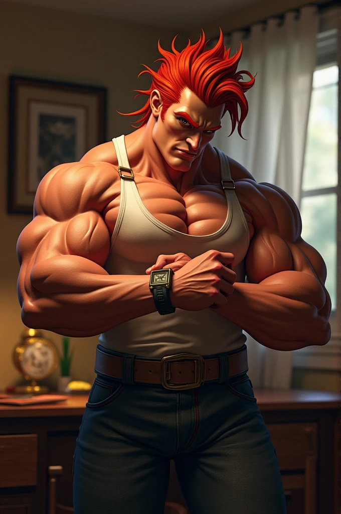 Cartoon close-up of a man wearing red gloves, Muscular!!, gigachad muscular, Muscular! fantasy, SFW version, Muscular! White, Muscular!! Sci-fi, Muscular!!!, Fleshy muscle tissue, vore art, gogeta, detailed veiny muscles, Muscular!, (sfv) safe to work, a human-like juicy peach