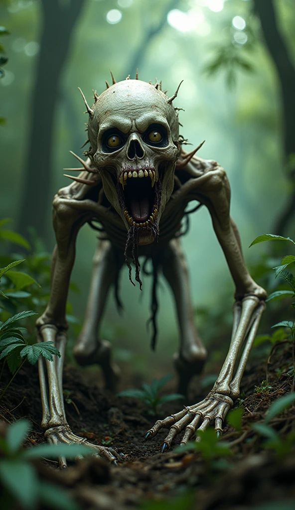 portrait of <lora:RPGWight:1> wight, crawling, forest floor, moss, rocks, insects