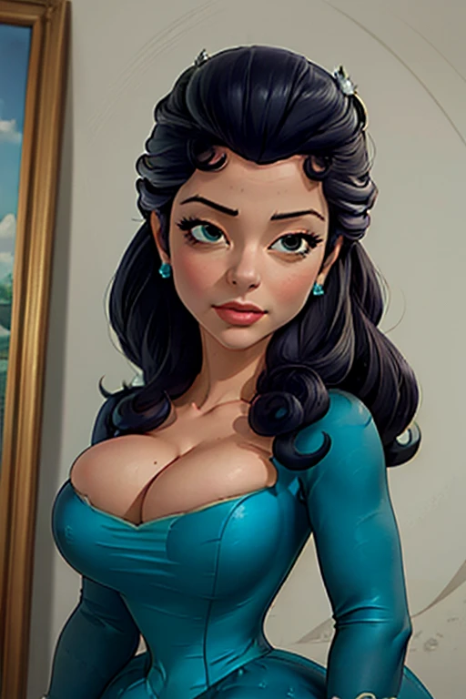 (masterpiece, realistic:1.3), (high quality, detailed:1.3), (huge breasts:1.2), (musuclar female:0.8), (upper body, portrait, blank background:1.1), (aqua dress, cleavage, princess gown), princess hildegard, nipples 