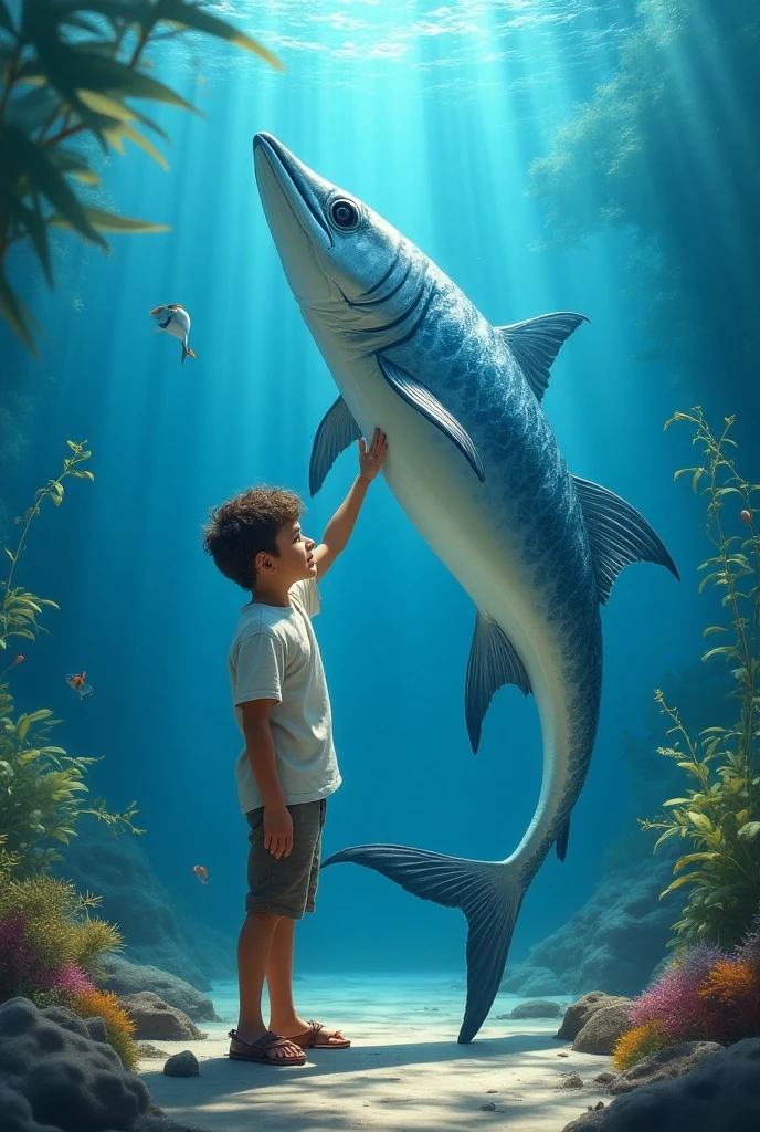 menino, Branco, 13 anos, sorrindo, cabelos negros, olhos castanhos, alegres e marcantes, With an aquarium in hand , Imagem de melhor qualidade