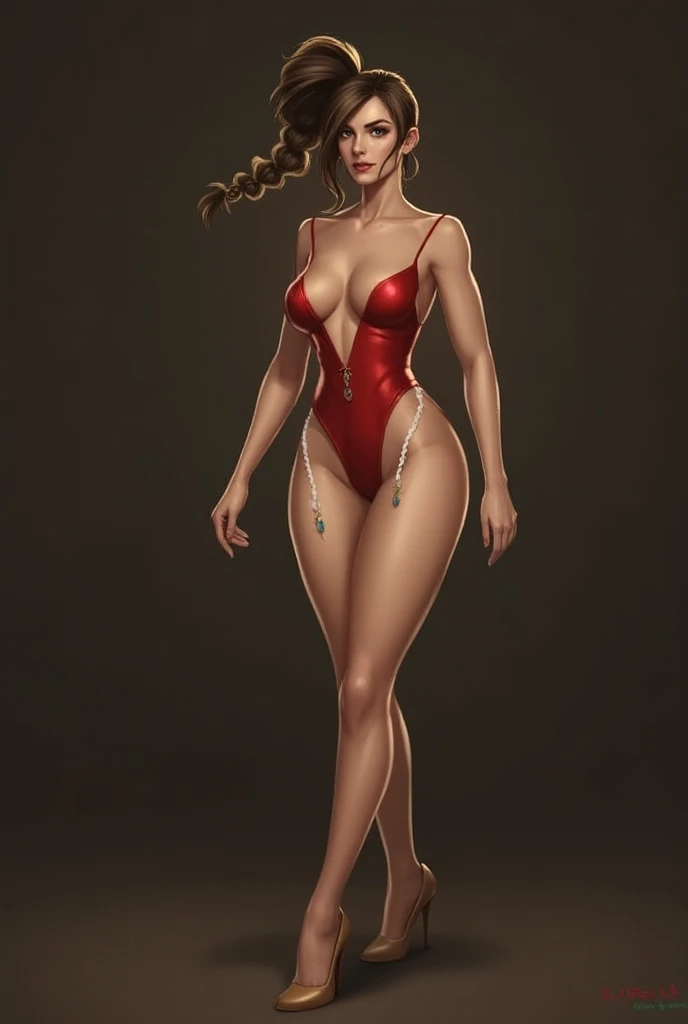 full body kneeling bondage girl, Latex girl, lustful smirking smile red blushed red cheeks, torn apart, chain leash, (hands behind the head), shackleDSM, high ponytails (black background)