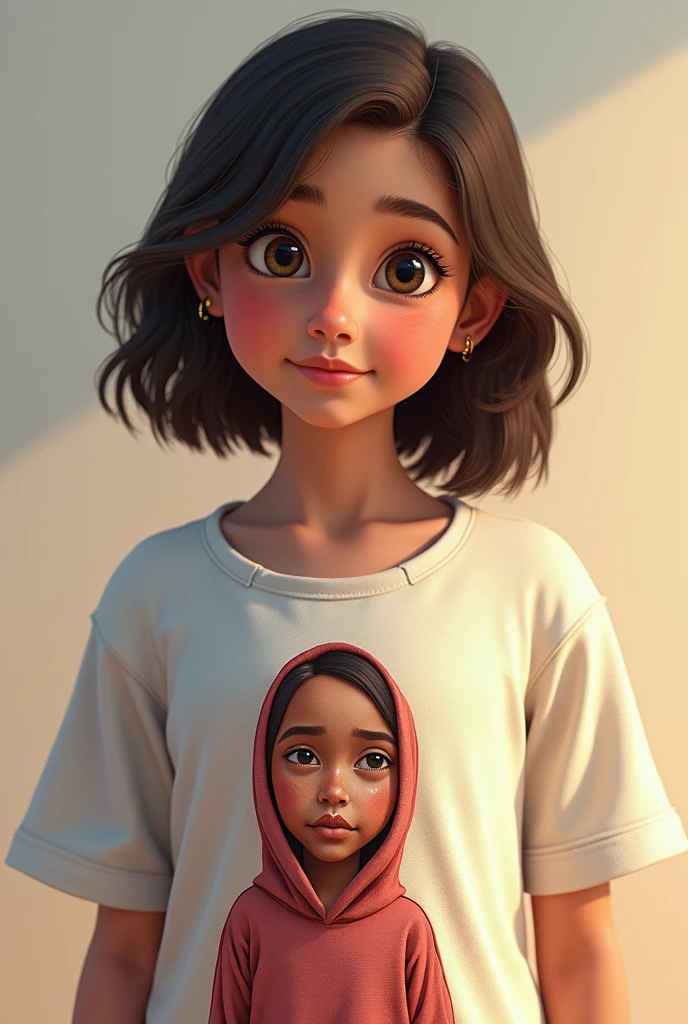 High-quality detailed image of a girl : (Mestizo: Lineament, Hindu:0,2 : Egyptian:0,3 : Darna:0,25 : Selena Quintanilla Perez:0,25) : pale skin,((Short styled hair)), High facial detail : Realistic : in a T-shirt and shorts, (oil painting:0.75), (headband:0.75),(teal:0.2),(Orange:0.2), (by Jeremy Mann:0.5), (by John Constable:0.1),(Yuriy Arkus:0.5),(acrylic paint:0.75), 8K