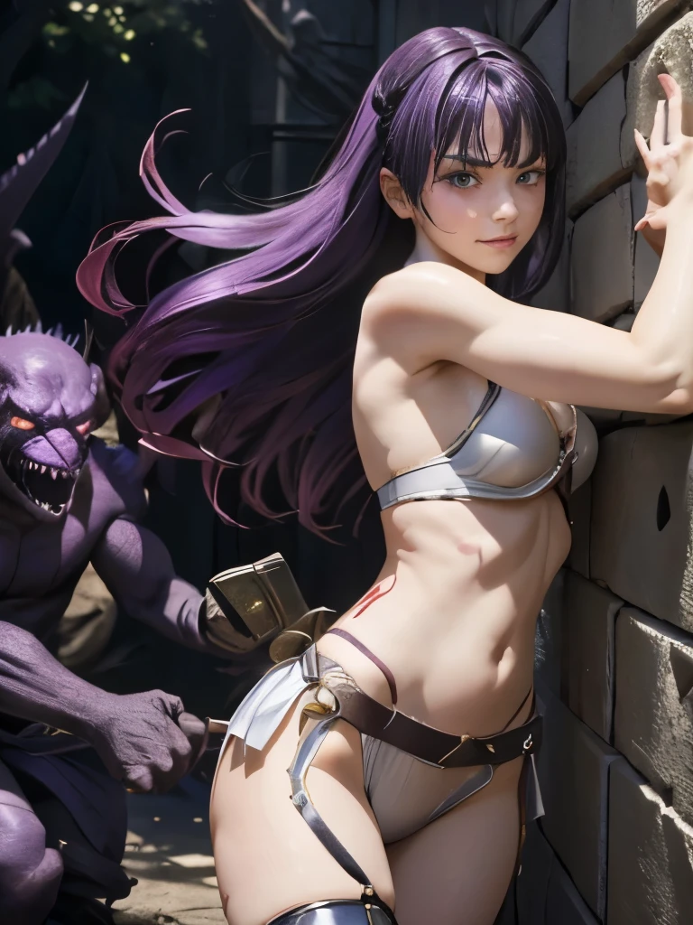 Best Quality、torture、 slave、Constraints、BDSM、Captured by a monster、Surrounded by monsters、defeat、 A beautiful woman with very long purple hair、Full of wounds、tattered white armor(Small breasts、 cleavage、 off-shoulder 、Sleeveless、No elbow pads、belly button、 high leg、Exposed thighs)、White Armor Boots、Beautiful woman with very long purple hair 、 Tears Overflow 、 Frightened Expression 、run away、Attacked by monsters 1:5、Many violent monsters 1:5、Monster grabs arm. Monster attacks from behind、Monster grabs the leg、Monster Swarm 1:5、midnight、 Darkness、Different world、 Dark Fantasy、Pitch Black Hell