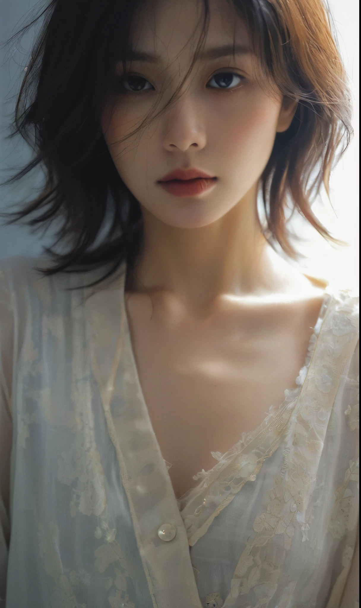 ((top quality, 8k, masterpiece: 1.3)), women (full body portrait, front, babydoll wearing, wet clothes, big breasts, cleavage),sea rocks, climbing pose, activewear, overhead camera, sharp focus: 1.2, cute women: 1.4, (((hairstyle random)), wet hair, very detailed face and skin and hair texture, detailed eyes, double eyelids, white skin, beautiful delicate nose, Cute young Japan woman, 28 years old, at a dynamic angle, is pleasing to the eye and suggestive composition, emphasizing the subject's hair, eyes, mouth and action, while exuding melancholy emotions characterized by a contrasting mix of muted tones and light and shadow,