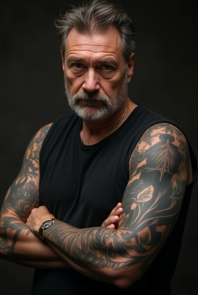 Muscle old daddy, 60 years old , tattooed, naked