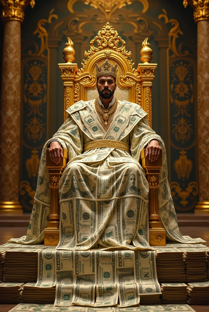 Upscale
Variations
Remove the background
Generation Data
Prompts
Upscaling
"A happy and charismatic king is sitting on his golden throne, surrounded by a majestic environment. His golden crown is magnificent. The lighting highlights your beauty and good heart. With a gentle and warm smile, he emanates an aura of kindness and trust. His dominant and elegant posture conveys his power. The camera focuses on the king's face, revealing his shorter stature and the fat figure that adds to his charm. His presence is majestic and noble." the king is overweight. The King is standing. Shimmering blue clothing, with a sword