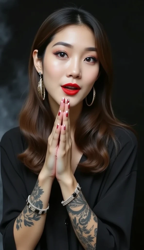 a close up of a woman with a big ???? on her face, thick Red lips, thick lips, sexy Red lips, big Red lips, deep Red lips, small and thick Red lips, luscious Red lips, sexy lips, Red lips, huge lips, big lips, hand on his chin, delicious lips, inspired by Hedi Xandt