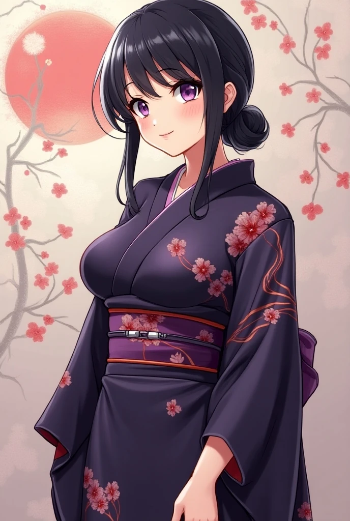 *8K masterpiece, Highest quality, Highest quality, Very detailed, Realistic、Pearly skin、Crow-colored hair、Bobcut、Firm, gravity-defying breasts、A tightly curved waist、Slim yet plump thighs、Slender and long limbs、Slanted eyes、neat nose、Cherry-colored, pretty little lips、Purple miniskirt kimono、White Background、Beautiful girl、Looking at the audience、Get angry、Fluttering cherry blossom background、Black Hair、White skin、Flexible body、Strong-willed eyes、Triumphant look、