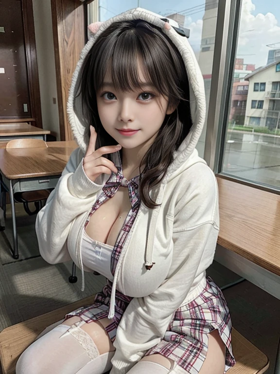 (Highest quality、4K、8k、High resolution、masterpiece:1.2)、Very detailed、(Real、Photorealistic、Photorealistic:1.37)、Messy room、Video streaming、Blonde、Gal Makeup、A flashy zip-up hoodie in pastel colors、Tank top under hoodie、Big Breasts、Sloppy open chest、Talking to a webcam、income、headset、smile、Open your mouth、Emphasize cleavage、Underwear drying indoors