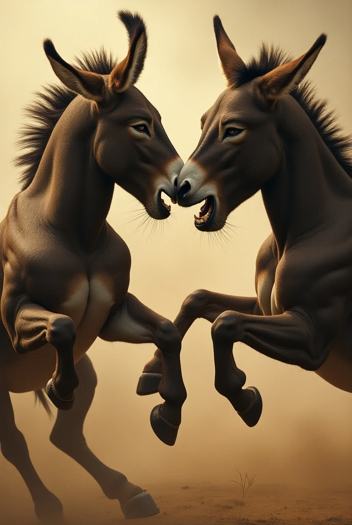 (photorealism:1.2), A naked woman is squatting with 1 foot on the croup of each of two horses, 1 foot on the croup of one horse in the other foot on the croup of the other horse. Her feet will not be visible because they will be hidden behind the necks of the horses
