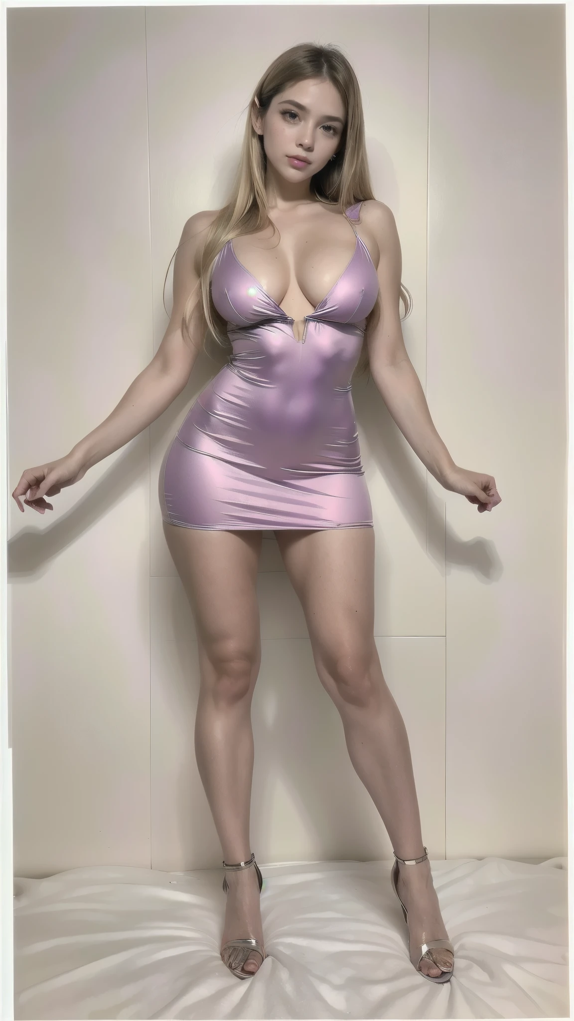 a drawing of a woman in a short dress is shown,  full body portrait  of a short!,  Half-length portrait, !! full body portrait !!,  realistic proportions !!,  full body portrait , Full Body Drawing, translucent dress,  realistic proportions  sfw,  full body illustration , fashion concept art, feminine proportions, ,  designed by Hajime Sorayama ,   full body portrait  , body proportions, (Chapped lips:1.4), (blush de nariz:1.2), foreshortening, black cuts, (eye contact), High contrast, ultra high resolution, high resolution, detailed, Clean face,  ( sexy face :1.5), (big purple eyes:1.2), ( ultra detailed eyes:1.4), ( High-resolution eyes :1.1), (Ultra detailed skin texture:1.4), PERSEPHONE, Persephone, Persephone, (SFW:1.5),  (full body:1.8), (upper body up:0.3), (hyper realistic:1.4), (realistic:1.3), (best quality real texture skin), Detailed eyes, detailed face,  cameltoe 
