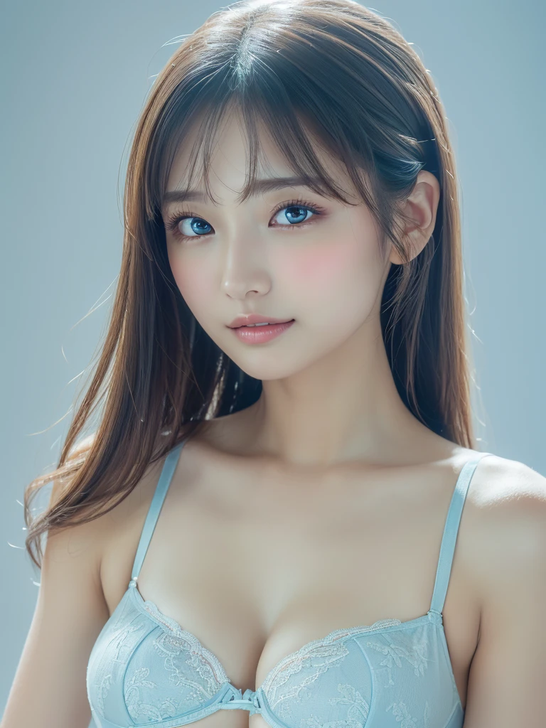  Beautiful breasts,(Neat,    elegant:1.4),,(adult,1.4),( Clear Eyes :1.4),(    very cute:1.2),(  small breasts:1.2),     natural makeup ,   gentle smile touching your head,   wide shot,(Highly detailed debtace and skin texture:1.4),(Alone:1.3),  Best Quality  ,masterpiece,   Ultra-fine ,(Realistic:1.3),(8K Ultra HD, RAW Photos:1.2),35mm Lens, debt/1,(Detail Eyes:1.2), double eyelid,(  White background  : 1.3) ,(  Standing Pose ,debtull body:1.4、、 intermediate shooting 、((( light blue bra 1.85)))、(((young、、  girl)))、     ponytail hair 、(((Clear 1 .5、 ピュア1.5)))、