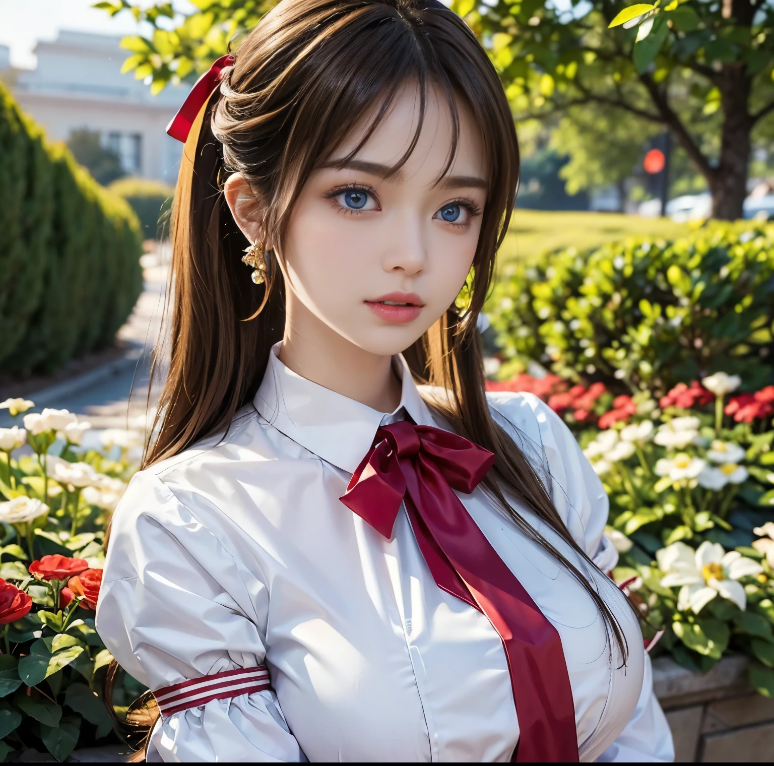 （横たわっている女の子)、Realistic, High resolution, Soft Light,1 female, alone, jewelry, Current school classroom，Biggest eyes，Low chest, Long Hair、((Farbe々Farbeのついた髪)）(超Realistic)、(Awareness-raising)、(High resolution)、(8k)、(Very used to it)、(Best illustrations)、(Beautiful and beautiful eyes)、(highest quality),（Detailed face）、alone、1 girl、Looking at the audience、Get used to it、Detailed face、In the dark night、Deep Shadow、secret key、Pure erotic face ace_、length、Black shawl straight hair、46 point diagonal bangs,Female student、(White Blazer、Chest Emblem)、Translucent white blouse、Red bow tie、( 明るいFarbeで,Plaid)、,8k, highest quality, 超High resolution, Tabletop, Realistic, Realistic, High Contrast, Photon Mapping, The real picture, smile