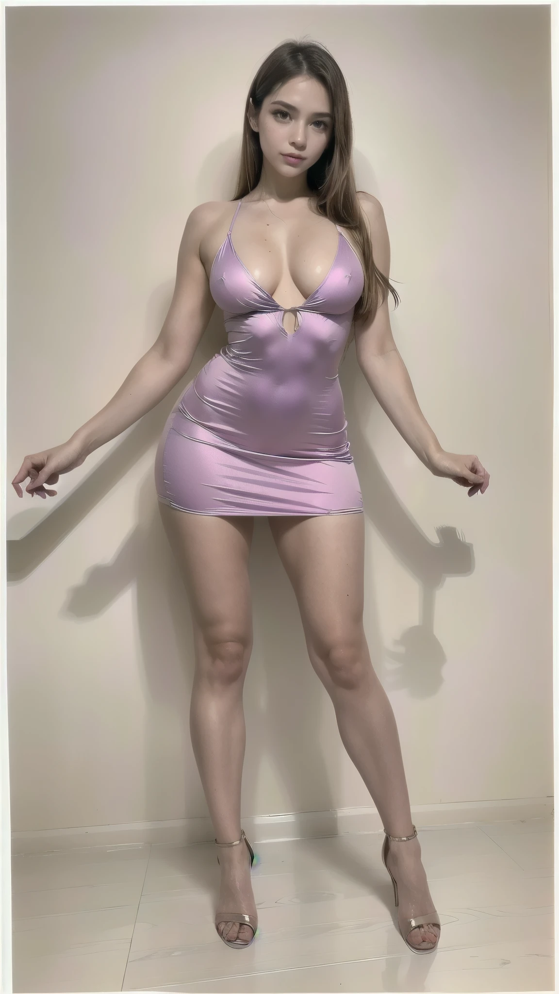 a drawing of a woman in a short dress is shown,  full body portrait  of a short!,  Half-length portrait, !! full body portrait !!,  realistic proportions !!,  full body portrait , Full Body Drawing, translucent dress,  realistic proportions  sfw,  full body illustration , fashion concept art, feminine proportions, ,  designed by Hajime Sorayama ,   full body portrait  , body proportions, (Chapped lips:1.4), (blush de nariz:1.2), foreshortening, black cuts, (eye contact), High contrast, ultra high resolution, high resolution, detailed, Clean face,  ( sexy face :1.5), (big purple eyes:1.2), ( ultra detailed eyes:1.4), ( High-resolution eyes :1.1), (Ultra detailed skin texture:1.4), PERSEPHONE, Persephone, Persephone, (SFW:1.5),  (full body:1.8), (upper body up:0.3), (hyper realistic:1.4), (realistic:1.3), (best quality real texture skin), Detailed eyes, detailed face,  cameltoe 
