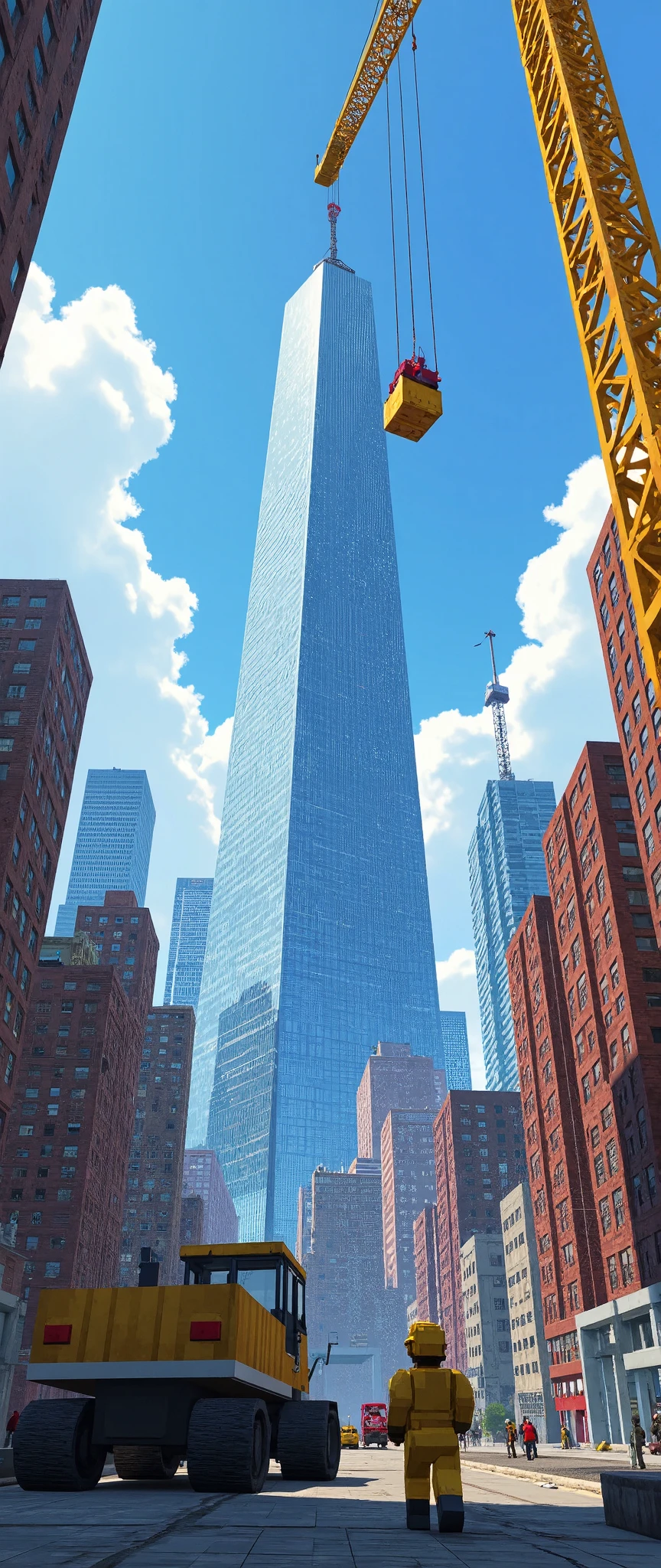 (masterpiece:1.2, best illustration,Super detailed),( and Minecraft :2.0),( high quality voxel art:2.0),(Voxel-based world :2.0),( big city closeup :2.0),(Skyscraper construction site:2.0),(Heavy machinery:2.0),( cute:2.0),( Minimalist :2.0),( pixel art:2.0),(crane:2.0),(Construction machinery:2.0),(From below:2.0),( dynamic :2.0),(Workers:2.0)