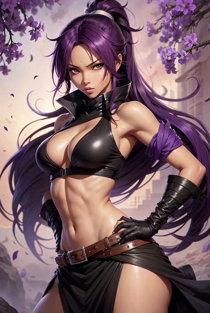 female demon hunter, realistic, double guns, purple long straight hair, green eyes --auto --s2