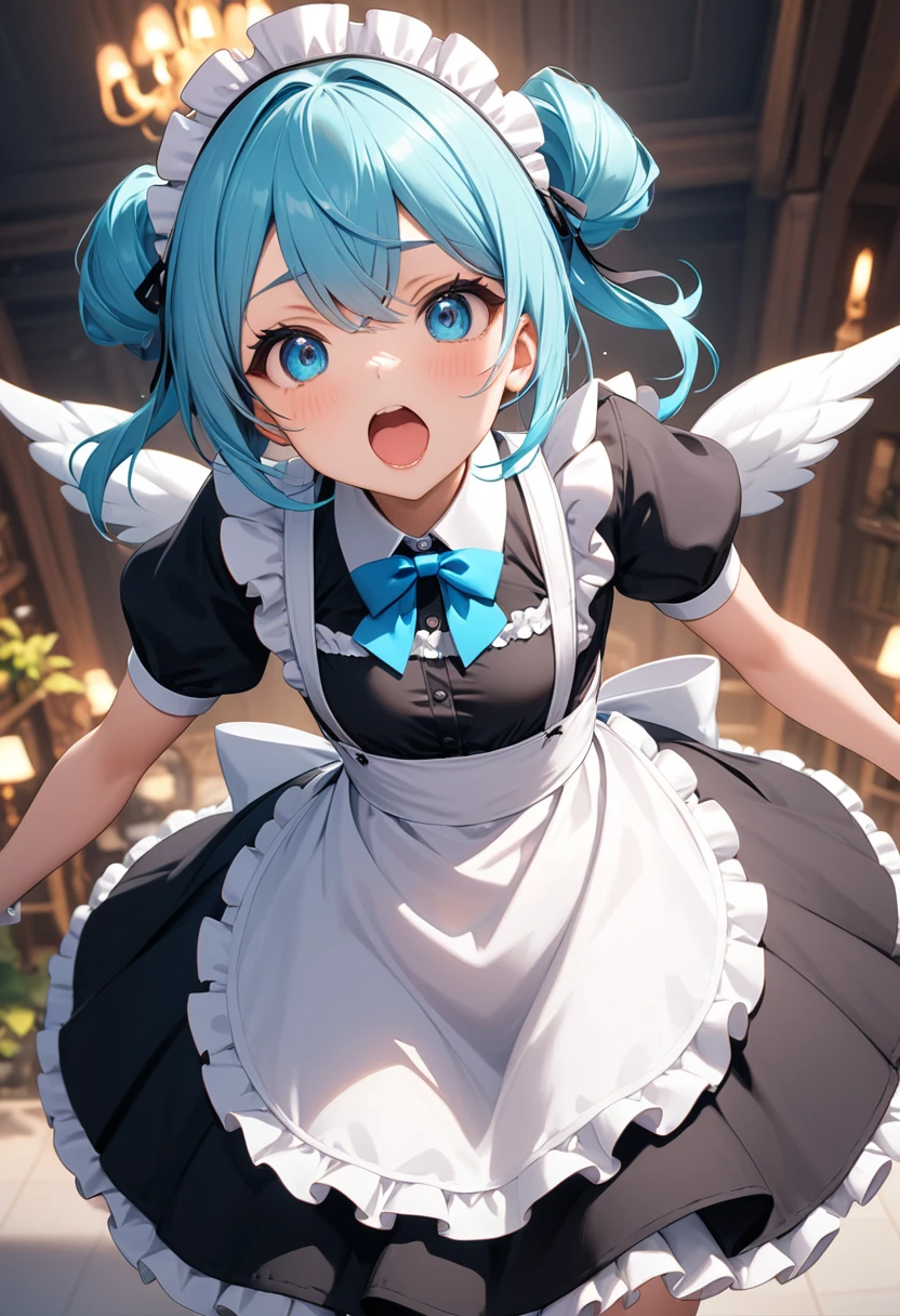 masterpiece, best quality, score_9, score_8_up, girl, open mouth, fantasy, maid,