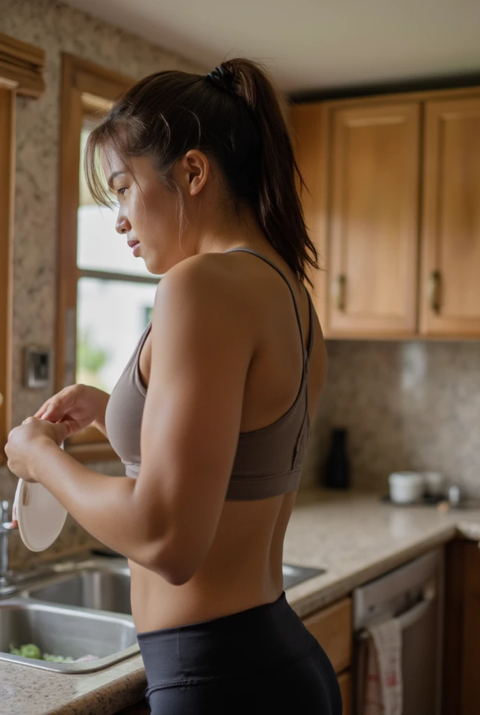 shows a person doing physical exercise, preparing healthy meals and getting enough sleep