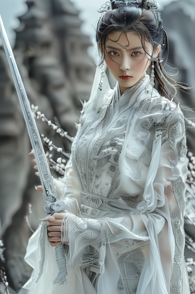 swordswoman, 1girl,Ancient Chinese girl,sword, handing sword,red dress