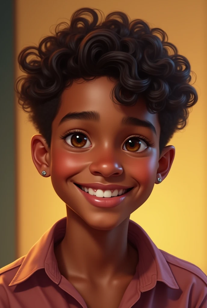 A handsome Cuban boy, detailed portrait, dark skin, beautiful eyes, full lips, curly hair, charming smile, relaxed pose, warm lighting, vibrant colors, high quality, digital art, realistic style