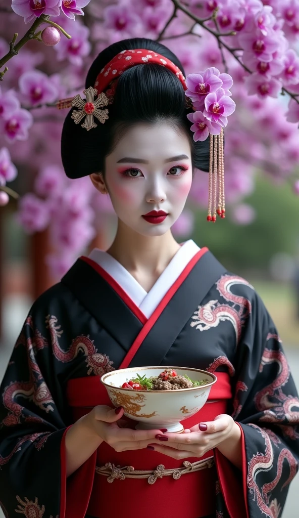 It's a movie-like image of a Japanese geisha wearing a hair ornament in ...