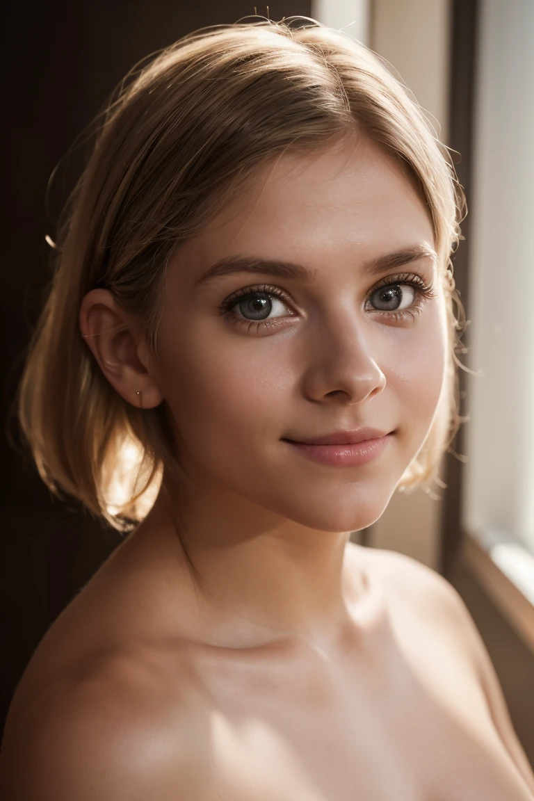 1girl, Agnes Aurora Aksnes, sly grin. (((facing the camera, looking at the camera, looking at the viewer))). Masterpiece, photorealistic, raw photography, soft lighting, top quality, best quality, upper body, toned. Indoors, even illumination, realistic, realistic skin.