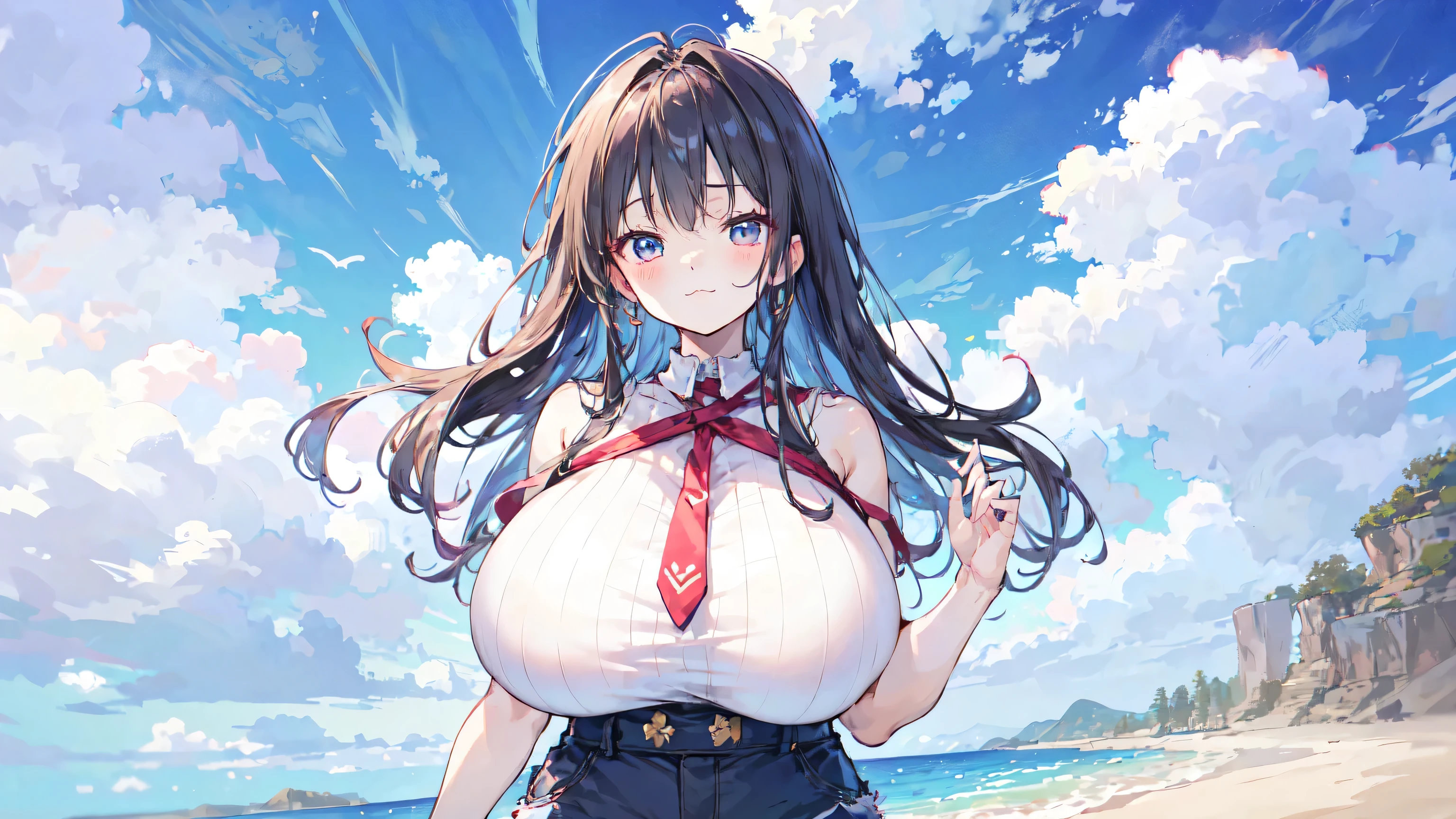 ( high-waisted shorts ),(super huge breasts:3.0, high-waisted shorts ,Adventurer&#39;s Clothes),