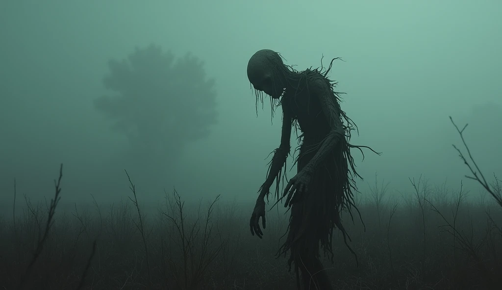 scarecrow on the field,horror scene,very epic,highly detailed,cinematic lighting,dramatic composition,moody atmosphere,dark and ominous,gloomy stormy sky,dead wheat field,crows flying overhead,twisted and gnarled scarecrow,menacing presence,visceral and unsettling,gothic and supernatural,chiaroscuro lighting,painterly and atmospheric,dramatic shadows and highlights,photorealistic quality,8k resolution