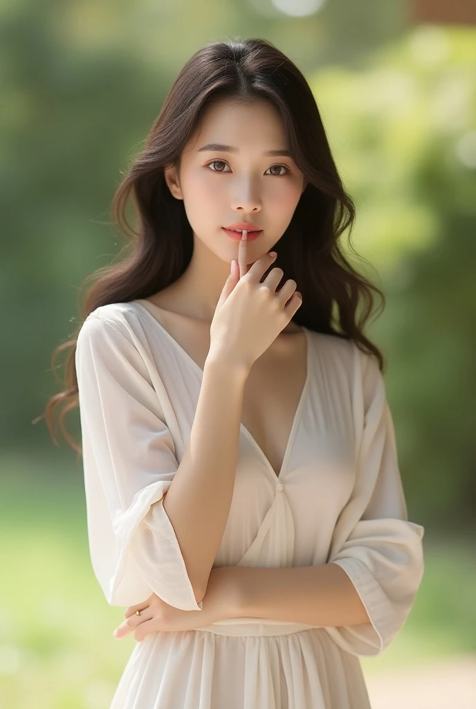 RAW photo, bokeh, (Lifelike face), smiled slightly, best quality, HDR, (photorealistic:1.65), brown and curly and messy hair, very detailed face, beautiful eyes, [chubby], adorable, full body portrait, Close-up, sharp outline, romantic, cold beauty, stylish, fashion, uniform, delicate face, short brown hair fluttering in the wind, 22-year-old girl, slim figure, small bust, charisma, glamorous, standing tall.