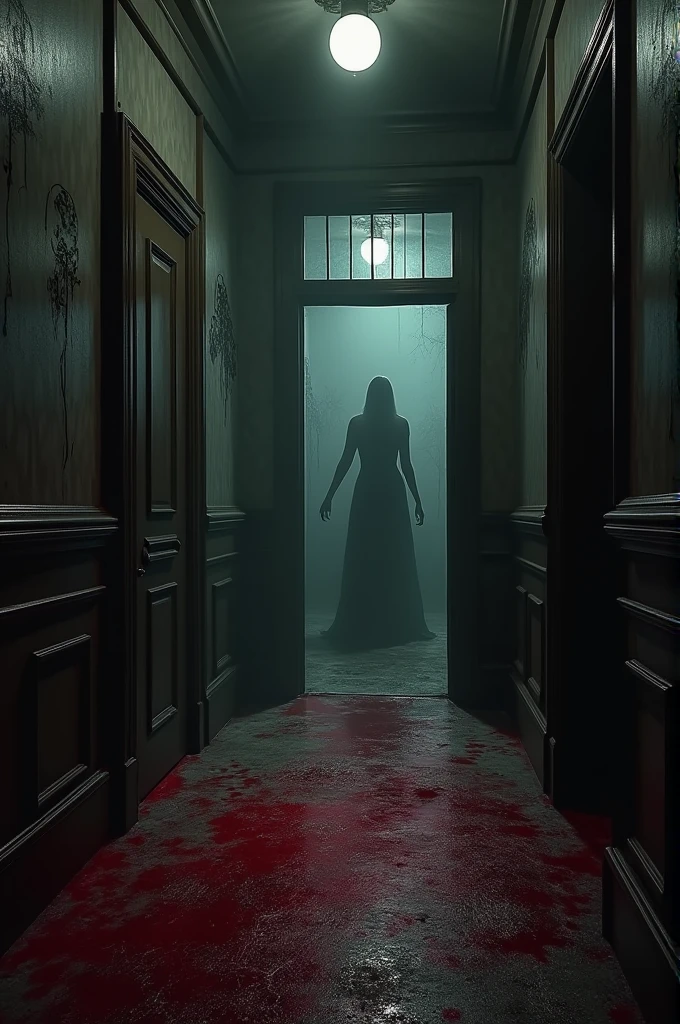 A sexy and scary macabre demonic woman with dark pink color in the darkness