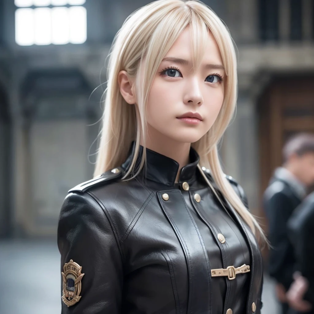  blond woman, Dressed in dieselpunk clothing,  model-like style, (  highly detailed CG 8K wallpaper unit), 世界で最も美しい芸術のphotograph, A magnificent professional ( photograph ),  8K HD Streaming, DSLR,  soft lighting,  high quality,  film grain, Fujifilm XT3  sharp concentration, f 5.6,  high detail,  sharp concentration, dramatic, ( Diselpunk Clothes ), ( staring at the audience :1.2),  (Natural Light), ( Fascinating )