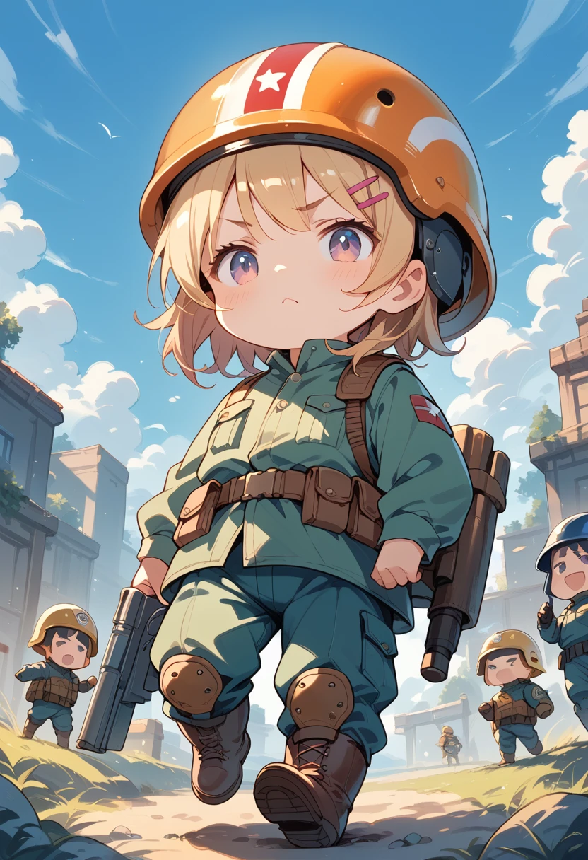 chibi soldier with kawaii helmet