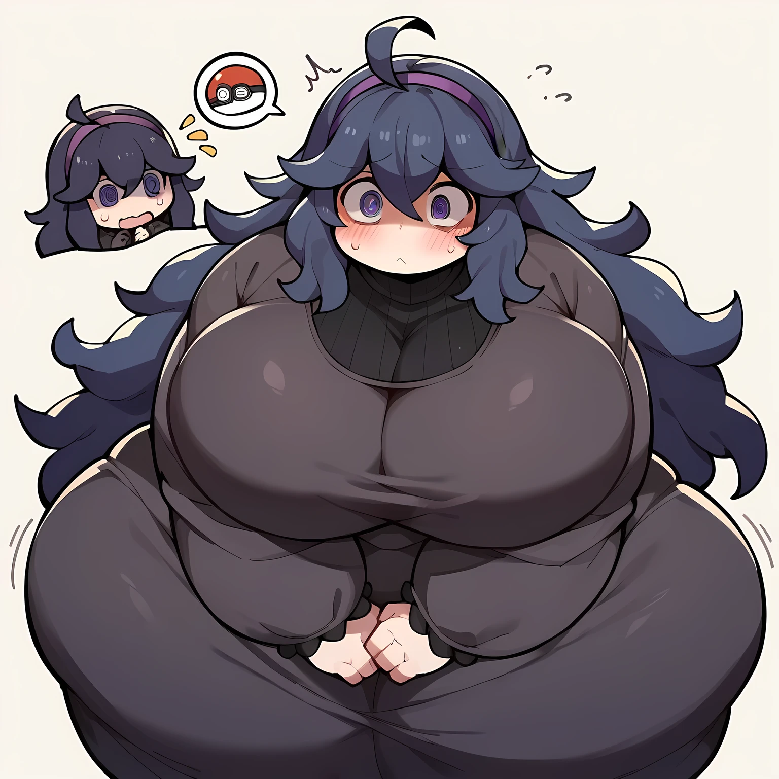 score_9, score_8_up, score_7_up,
BREAK
source_anime,
BREAK
hex maniac \(pokemon\), pokemon, 1girl, purple eyes, purple hairband,
shy, blush, long hair, ahoge, @_@, large breasts, long dress, black dress, long sleeves,,fat, chubby, obese, open mouth, out of breath, absurdres, highres icon, rating:General, confused, blush, spoken question mark, {flustered}, nervous sweating, portrait, pov hands, hand on another's belly, averting eyes, [looking away], straight-on, from below, swollen face, bulging belly
