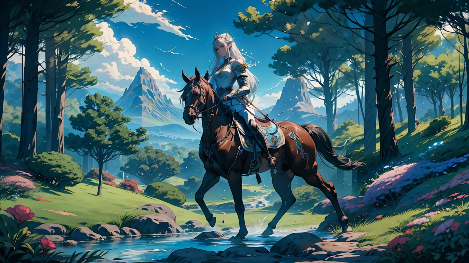((masterpiece), best quality, high quality, professional quality, highly detailed, highres, perfect lighting, natural lighting), Reacting with surfaces, string bikini, Trailblazer, Average Height, Fit, Diamond-Shaped Face, Olive Skin, Golden Blonde Hair, jade Eyes, Long Nose, Thin Lips, Prominent Chin, Long Hair, Thick Hair, Ballerina Bun, natural breasts, Drop earrings, soft pink stain lipstick, Droplets clinging to the surface, Moss-covered rocks near water,Knight, Maestro, Short, Solid, Square Face, Olive Skin, Silver Hair, Hazel Eyes with Green Flecks, Long Nose, Thin Lips, Round Chin, Bandholz, Very Long, Man Bun, A lush elven forest, filled with towering trees and sparkling streams,towering, cutting-edge laboratory, A rocky, mountainous planet with deep canyons and massive cave systems, inhabited by bioluminescent creatures., Cyberpunk City, manticore, chimera