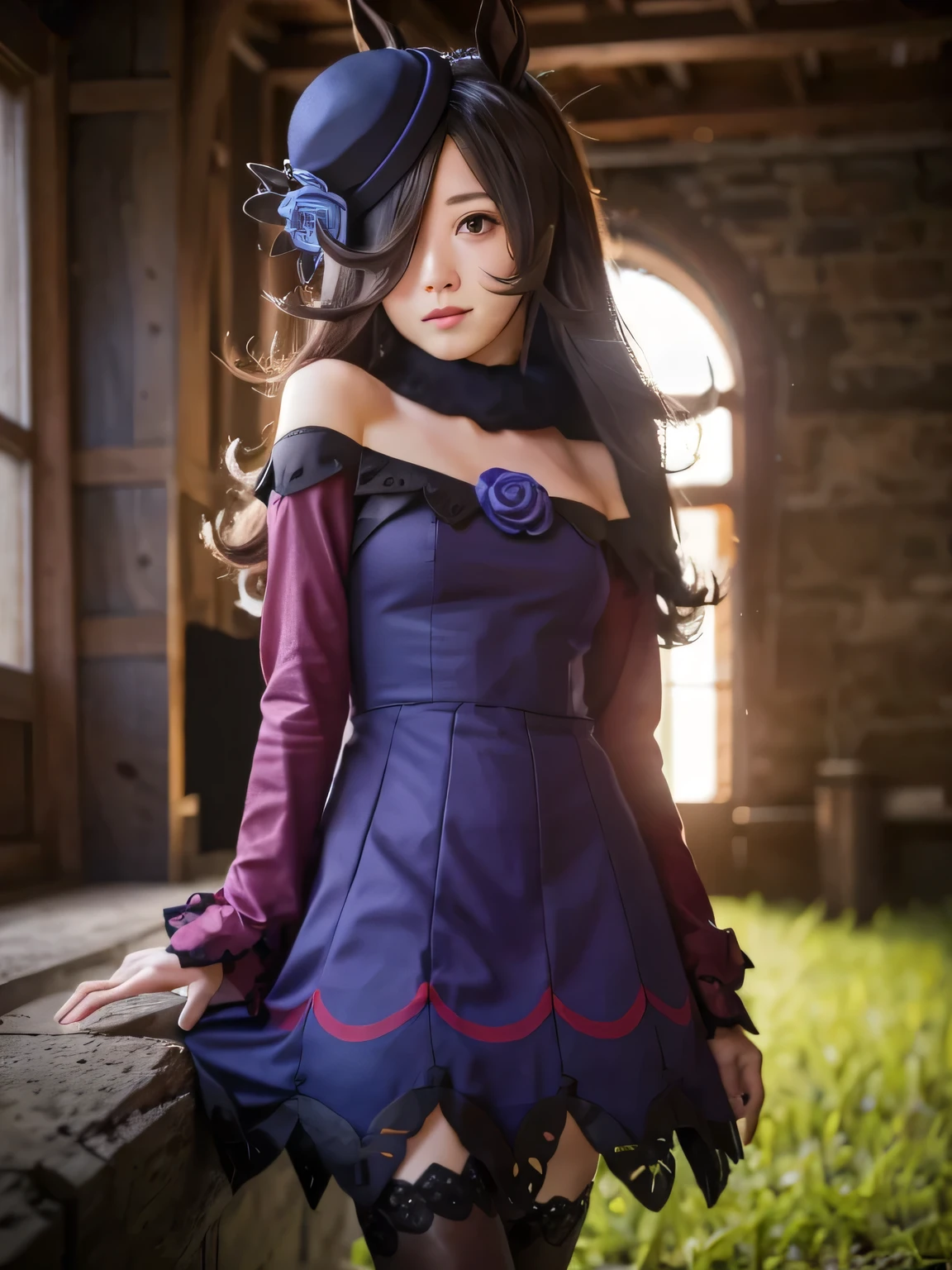 araffe dressed in a purple and blue dress with a bunny on her chest, anime girl cosplay, anime cosplay, ahri from league of legends, seraphine ahri kda, ahri, elegant glamourous cosplay, cosplay, professional cosplay, maya fey from ace attorney, anime princess, glamourous cosplay, cosplay photo, rei hino as a princess