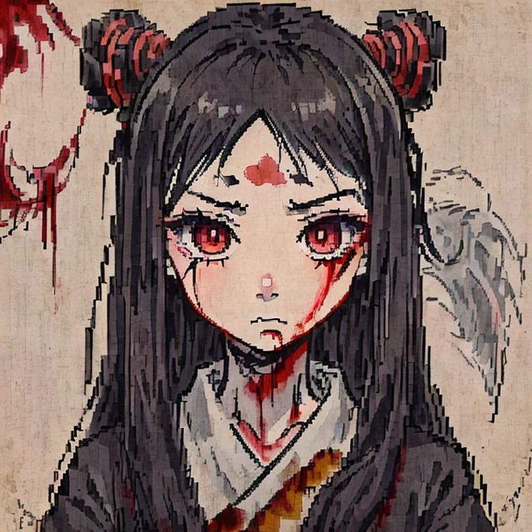 A ghostly depiction of Oiwa, a betrayed woman turned vengeful spirit from Yotsuya Kaidan. She has a distorted, haunting face and wears traditional Japanese attire. The background is a dark, eerie setting with a hint of supernatural elements, evoking a sense of fear and revenge.