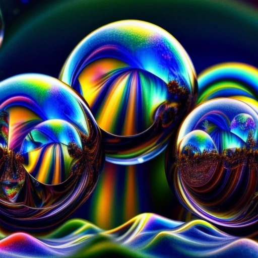 Shatter this sphere's glass and pour the contents of these Brilliant images of pure light emerging from vibrant colors into a psychedelic dream, a beautiful 3d realistic looking shimmering glass morphing of colors, complex, intricate detailed patterns in all colours, perfectly formed symmetrical spheres and glowing bubbles, attention to detail on the bubbles and spheres, rainbows of color twisting and fizzing into melting translucent orbs, background is spilled paint and spirals of swirling colour, beautiful psychedelic digital art, pixel art, neon colors, 3d mandelbulb psychedelics, glass like psychedelic landscape, intricate rainbow environment, psychedelic underwater brightness, LSD,DMT, Psilocybin, Mescaline, trails of color and light, bright fluorescent colors, psychedelic trip, fluorescent psychedelic aesthetic, psychedelic vibrant colors, bright psychedelic neon colors, colorful paint drips out of the bubbles, 3d glass spheres melt into each other spilling out colours, visually disorienting, hallucination inducing, optical illusions a must, startling, stunning images, awe inspiring, Pixel Assets, Portrait photography, surrealism, Photorealistic, Hyper detailed, Glass Morphism, Digital Art, Sparkle, Optical Illusion, Glowing Light, Reflection Light, Overexposure, God rays Backlighting, Depth Of Field, Rotational Symmetry, UHD, High Quality, Super Detailed, Best Quality, Award Winning, holographic, holographic earth, God rays, Masterpiece