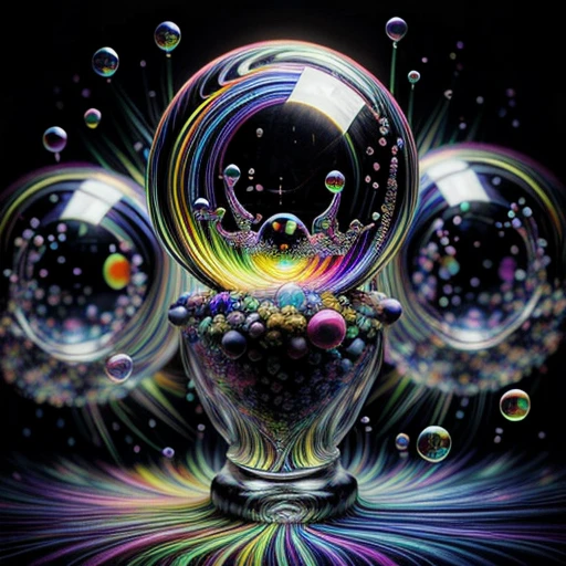 Shatter this sphere's glass and pour the contents of these Brilliant images of pure light emerging from vibrant colors into a psychedelic dream, shimmering glass morphing out of colors, tripped out detailed patterns in all colors, perfectly formed symmetrical spheres and glowing reflective bubbles, attention to detail on the bubbles and spheres, rainbows of color twisted in and out of translucent orbs, background is spilled paint and spirals of swirling colour, beautiful psychedelic digital art, pixel art, neon colors, 4d mandelbulb psychedelics, glass like psychedelic landscape, intricate rainbow environment, psychedelic underwater brightness, LSD,DMT, Psilocybin, Mescaline, trails of color and light, bright fluorescent colors, psychedelic trip, fluorescent psychedelic aesthetic, psychedelic vibrant colors, bright psychedelic neon colors, colorful paint drips out of the bubbles, 3d glass spheres melt into each other spilling out colours, visually disorienting, hallucination inducing, optical illusions a must, startling, stunning images, awe inspiringly, best quality wallpaper, Pixel Assets, Portrait photography, surrealism, Photorealistic, Hyperdetailed, Glass Morphism, Digital Art, Sparkle, Optical Illusion, Glowing Light, Reflection Light, Overexposure, God rays Backlighting, Depth Of Field, Rotational Symmetry, UHD, High Details, High Quality, Super Detailed, Best Quality, Award Winning, holographic, holographic earth Masterpiece