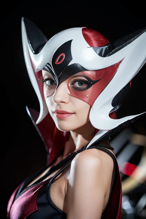 beautiful woman, 45 years old, naughty face, seductive grin smug, sweat, depth of field, obscene gaze, Doronjo's mask and costume, dynamic pose, masterpiece, best quality, ultra detailed